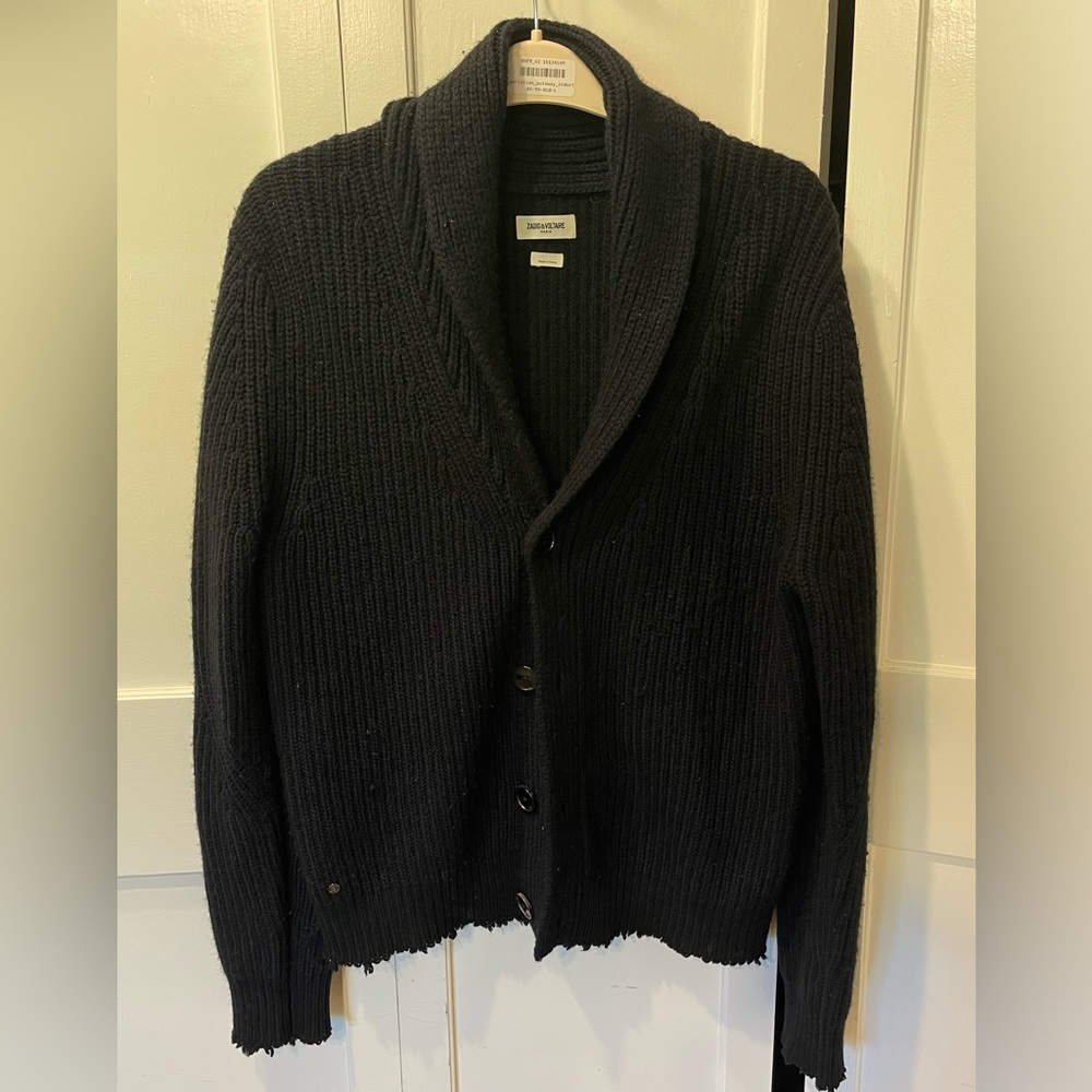 ZADIG & VOLTAIRE Mens Wool & Yak Shawl Collar Ribbed Cardigan